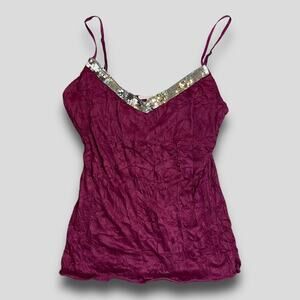 CHARLOTTE RUSSE Y2K VINTAGE SEQUIN TANK TOP FUSHIA SILVER L